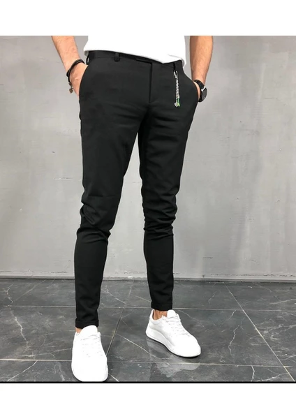 Dark Lavish  ıtalyan Kesim Slim Fit Siyah Keten Pantolon