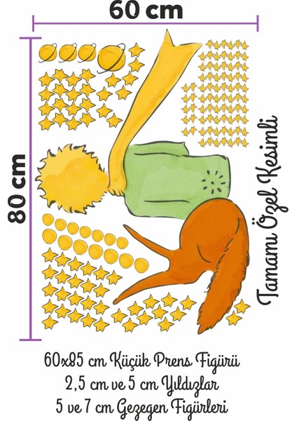 Küçük Prens ve Sarı Yıldızlar Çocuk Bebek Odası Sticker Seti modelleri