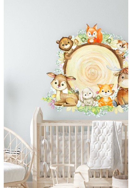 Kütükte Sevimli Hayvanlar Çocuk Bebek Odası Duvar STICKER(60X70CM)