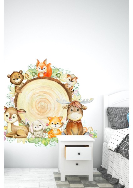 Kütükte Sevimli Hayvanlar Çocuk Bebek Odası Duvar STICKER(60X70CM) fiyatları