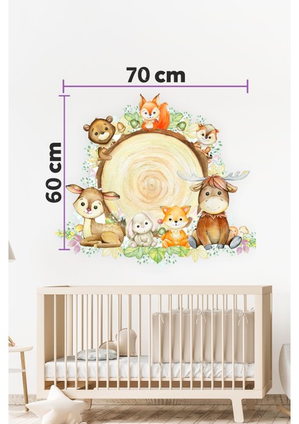 Kütükte Sevimli Hayvanlar Çocuk Bebek Odası Duvar STICKER(60X70CM) modelleri