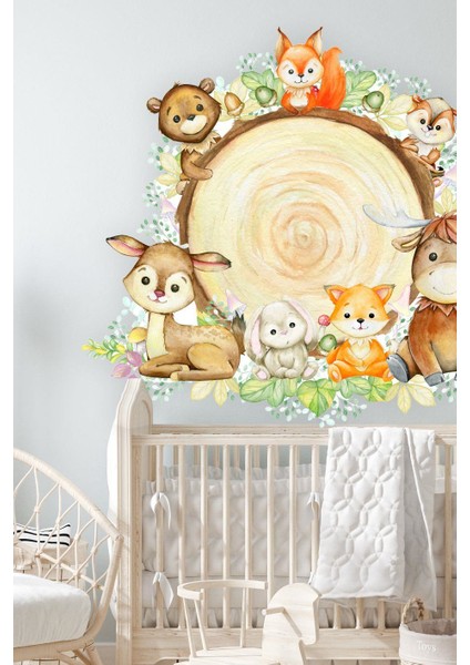 Kütükte Sevimli Hayvanlar Çocuk Bebek Odası Duvar STICKER(85X100CM) fiyatları