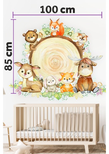 Kütükte Sevimli Hayvanlar Çocuk Bebek Odası Duvar STICKER(85X100CM) modelleri