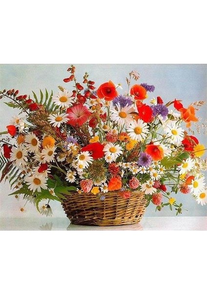 Çiçek Sepeti Sayılarla Boyama Seti 60x75 cm Tuval ve Akrilik Boyalarla