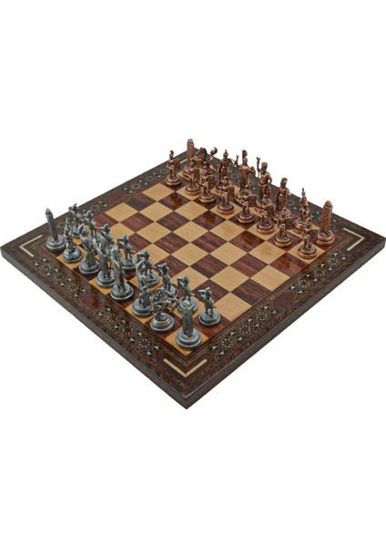 Gifthome Metal Satranç Takımı/seti; Orta, Yunan, Antik Taş ve Gül Düz Masif Satranç Tahtası