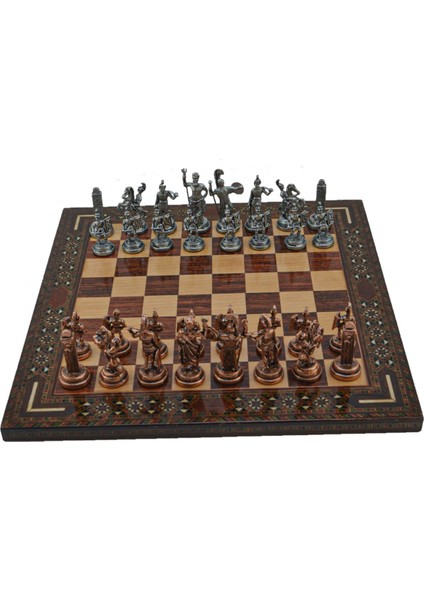 Gifthome Metal Satranç Takımı/seti; Orta, Yunan, Antik Taş ve Gül Düz Masif Satranç Tahtası modelleri