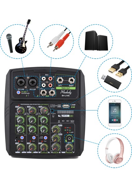 4 Kanallı Ses Mikser Karıştırma Konsolu LED (Yurt Dışından)