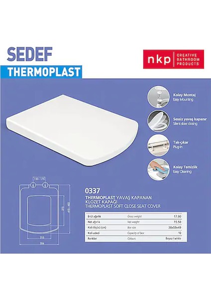 Sedef Thermoplast Yavaş Kapanan Klozet Kapağı
