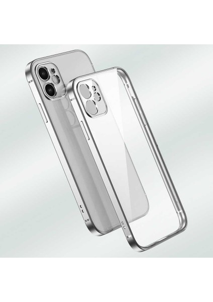 iPhone 12 Pro Kılıf Dört Köşe Lazer Box Arka Kapak Gümüş