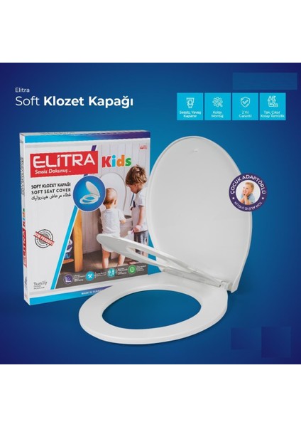 Elitra Kids Çocuk Adaptörlü Yavaş Kapanan Klozet Kapağı "yeni"