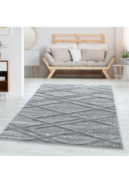 Modern Dekoratif yumuşak Bukleli kabartmalı Geometrik 3D Gri Oturma odası Salon Halısı