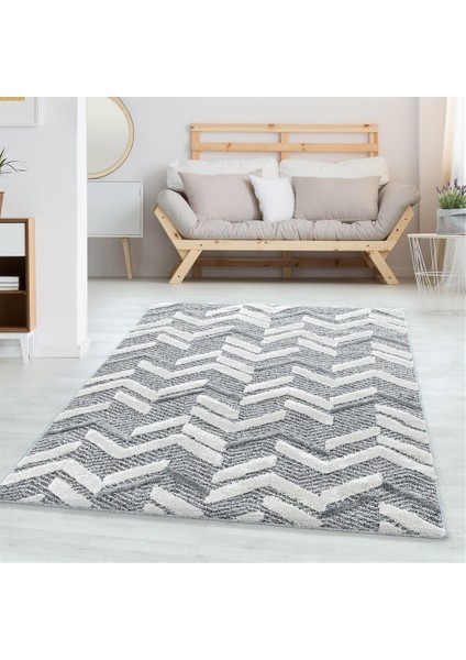 Modern Dekoratif Bukleli kabartmalı 3 boyutlu Zigzag Desenli Gri Oturma odası Salon Halısı