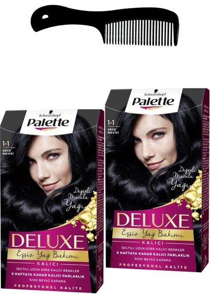 Deluxe Saç Boyası 1-1 Gece Mavisi x 2 Adet + Saç Açıcı Tarak