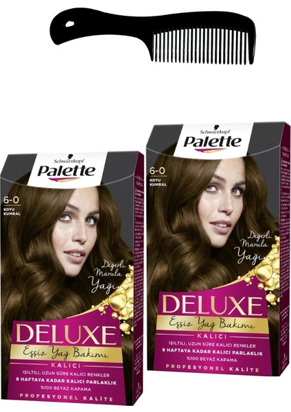 Deluxe Saç Boyası 6-0 Koyu Kumral x 2 Adet + Saç Açıcı Tarak