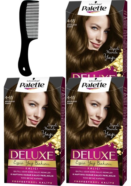 Palette Deluxe Saç Boyası 4-65 Büyüleyici Kahve x 3 Adet + Saç Açıcı Tarak