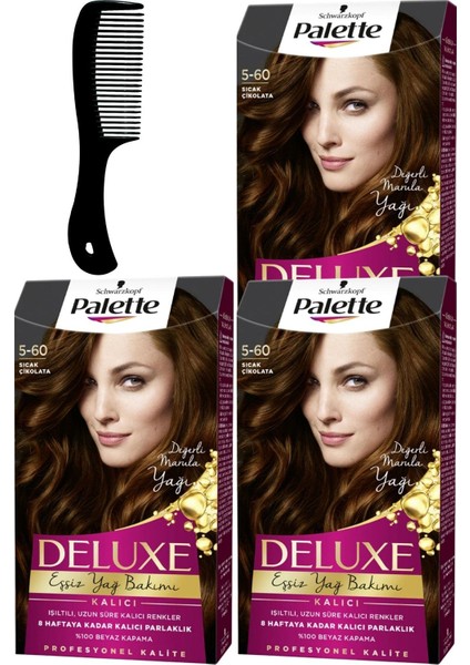 Palette Deluxe Saç Boyası 5-60 Sıcak Çikolata x 3 Adet + Saç Açıcı Tarak