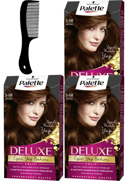 Palette Deluxe Saç Boyası 5-68 Kestane x 3 Adet + Saç Açıcı Tarak