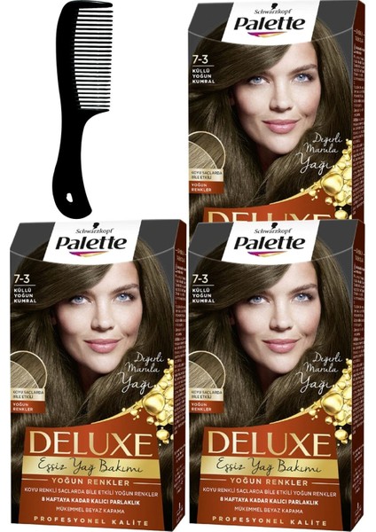 Palette Deluxe Yoğun Renkler Saç Boyası 7-3 Küllü Yoğun Kumral x 3 Adet + Saç Açıcı Tarak