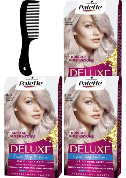 Palette Deluxe Saç Boyası Kalıcı Renk Açıcı 11-9 Kuvars Pembesi x 3 Adet + Saç Açıcı Tarak