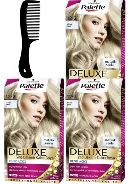 Palette Deluxe Saç Boyası 12-2 Titan Sarı x 3 Adet + Saç Açıcı Tarak