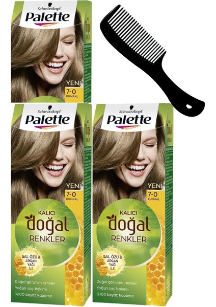 Palette Kalıcı Doğal Renkler Saç Boyası 7-0 Kumral x 3 Adet + Saç Açıcı Tarak