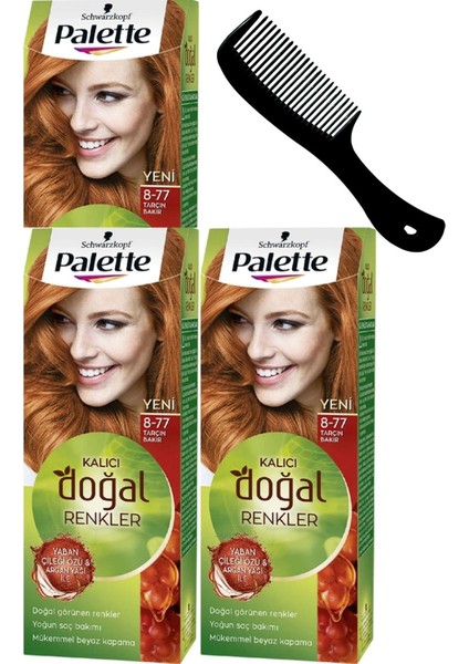 Palette Kalıcı Doğal Renkler Saç Boyası 8-77 Tarçın Bakır x 3 Adet + Saç Açıcı Tarak