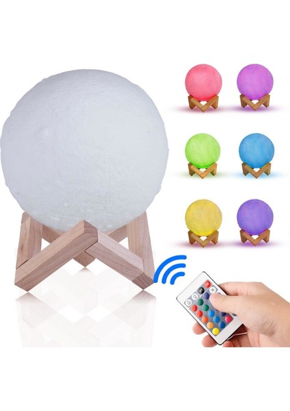 Şarzlı 3D Ay Lamba Dokunmatik 16 Renk Değiştirir Stand Hediyeli Moon Lamp