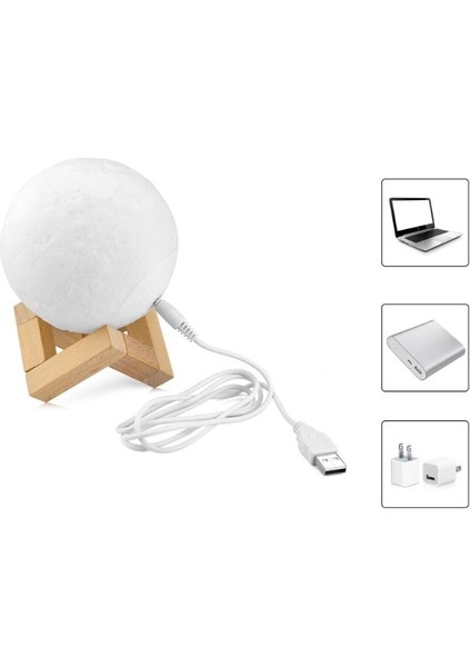 Şarzlı 3D Ay Lamba Dokunmatik 16 Renk Değiştirir Stand Hediyeli Moon Lamp