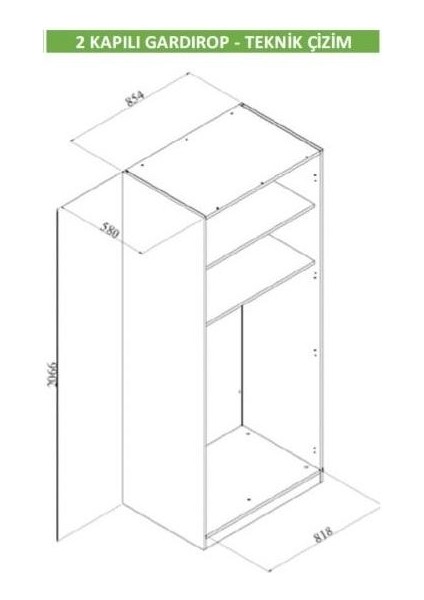 Smart Gardrop 2 Kapılı Elbise Genç Odası Dolap