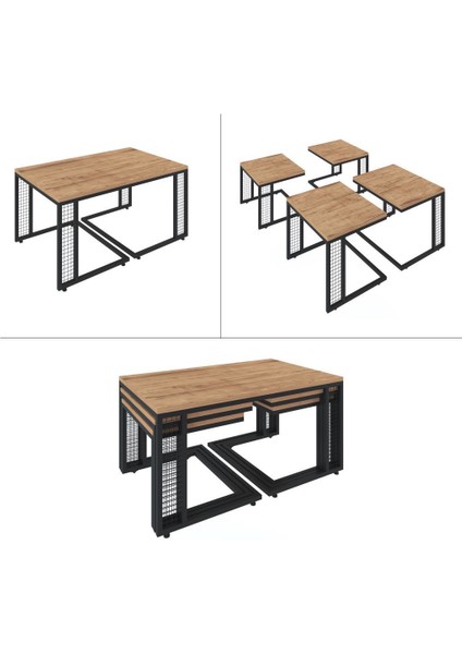 Sivas Gözde Mobilya Ferforje Ahşap Tarz 4 C Zigonlu Orta Sehpa 100X46X61CM