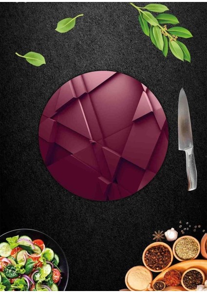 Kırmızı Üçgen Cam Kesme Tahtası - Sunum Tabağı| Çap 20