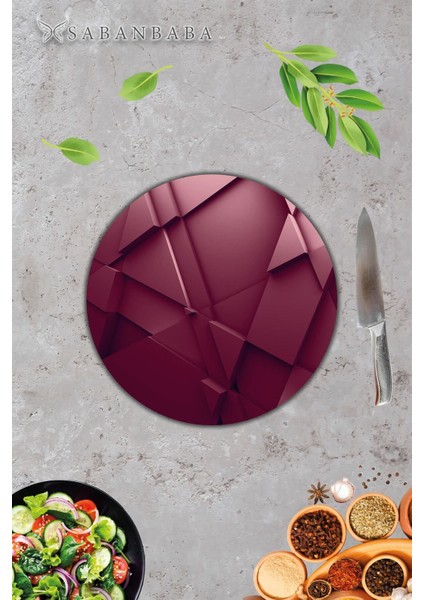 Kırmızı Üçgen Cam Kesme Tahtası - Sunum Tabağı| Çap 20 modelleri