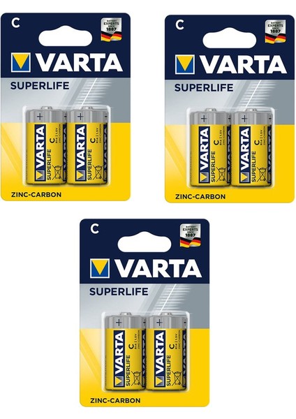 Orta Boy C Superlife Çinko Carbon Pil 3 x 2'li