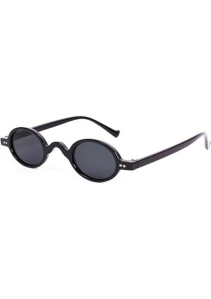 Minimal Vintage Retro Oval Kemik Unisex Güneş Gözlüğü (Siyah)