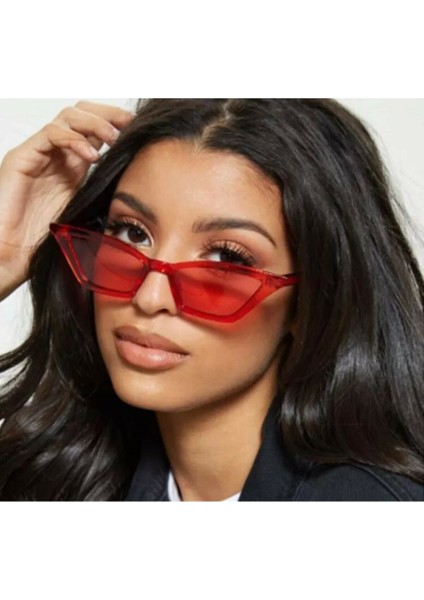 Cat Eye Vintage Retro Dörtgen Güneş Gözlüğü (Şeffaf Kırmızı - Kırmızı) fiyatları