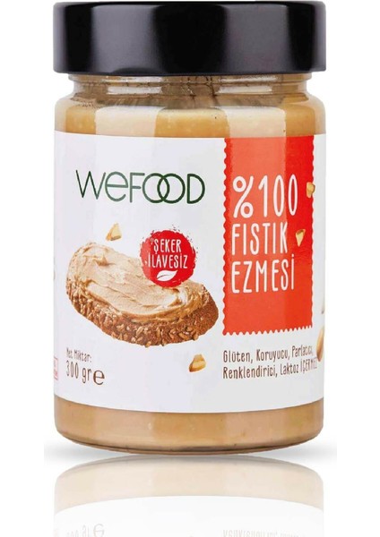 Glütensiz Vegan Katkısız Şekersiz Sade %100 Fıstık Ezmesi 300 gr (Fıstık Parçacıklı)