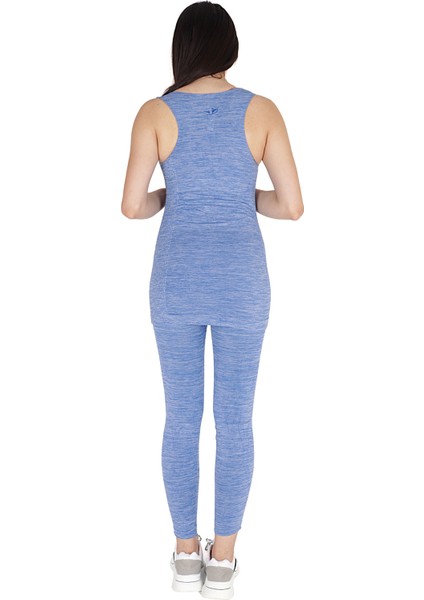 Kadın Mavi Melanj Seamless Dikişsiz Toparlayıcı Sporcu Atlet Alt Üst Fıtness Takımı modelleri