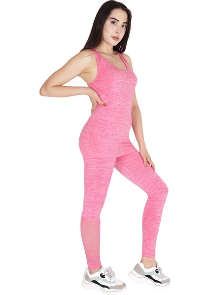 Kadın Pembe Melanj Uzun Kollu Seamless Dikişsiz Alt Üst Fıtness Takımı modelleri
