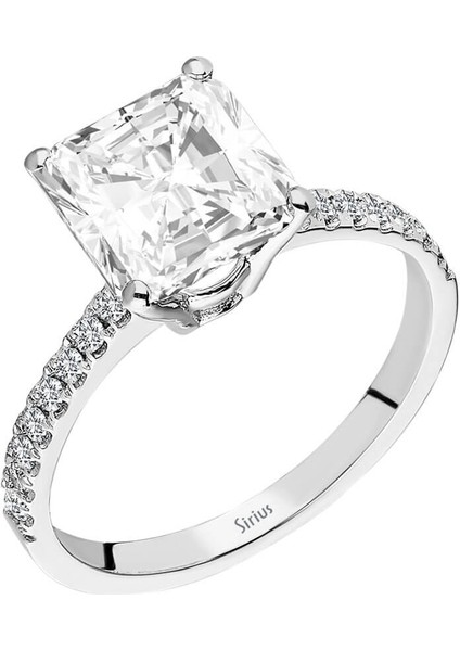 Pırlanta ve Radyan Kesim Beyaz Topaz Tektaş Yüzük 0441R0020