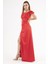 Kırmızı Drape Detaylı Saten Kumaş Abiye 9704858.08 3