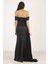 Siyah Drape Detaylı Saten Kumaş Abiye 9704858.01 2