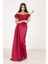 Bordo Drape Detaylı Saten Kumaş Abiye 9704858.04 1