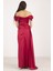Bordo Drape Detaylı Saten Kumaş Abiye 9704858.04 2