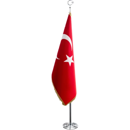 Asya Bayrak Krom Direkli Türk Saçaklı Makam Bayrağı