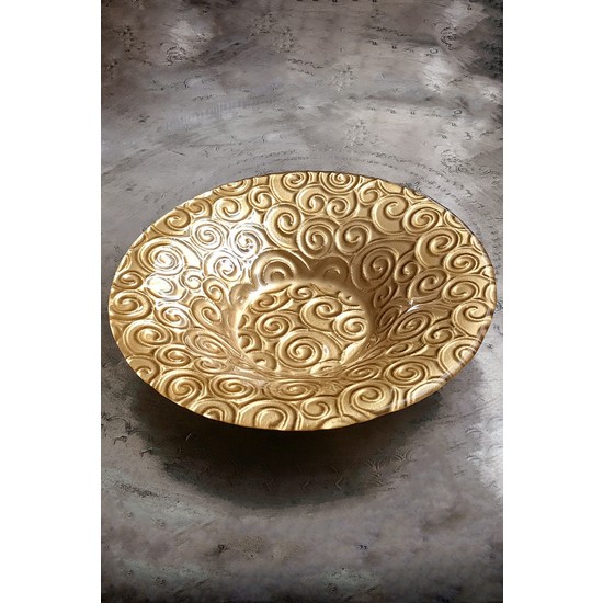 Gold Swirl Altın Renkli Cam Kase - 25,5 cm