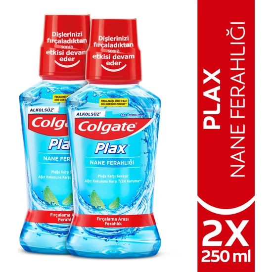 Colgate Plax Nane Ferahlığı Plağa Karşı Alkolsüz Ağız Bakım Suyu 250 ml x 2 Adet