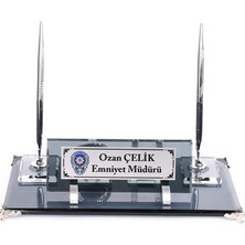 CLK Kişiye Özel Kristal Füme Gümüş Set Masa İsimliği Premium Şık Ofis Masa İsimlik