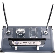 CLK Kişiye Özel Kristal Füme Gümüş Set Masa İsimliği Premium Şık Ofis Masa İsimlik
