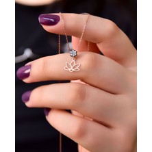Papatya Silver 925 Ayar Gümüş Rose Kaplama Elmas Montürlü Lotus Kolye