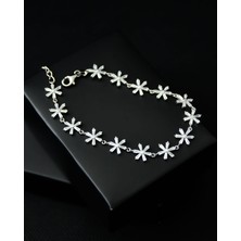 Papatya Silver 925 Ayar Gümüş Rodyum Kaplama Baget Taşlı Çiçek Bileklik